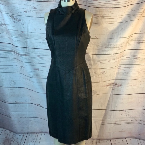 Bermans real leather python like texture pencil sheath dress - Picture 1 of 9
